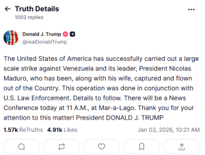 Трамп: Ги заробивме и извлековме надвор од земјата Мадуро и неговата сопруга